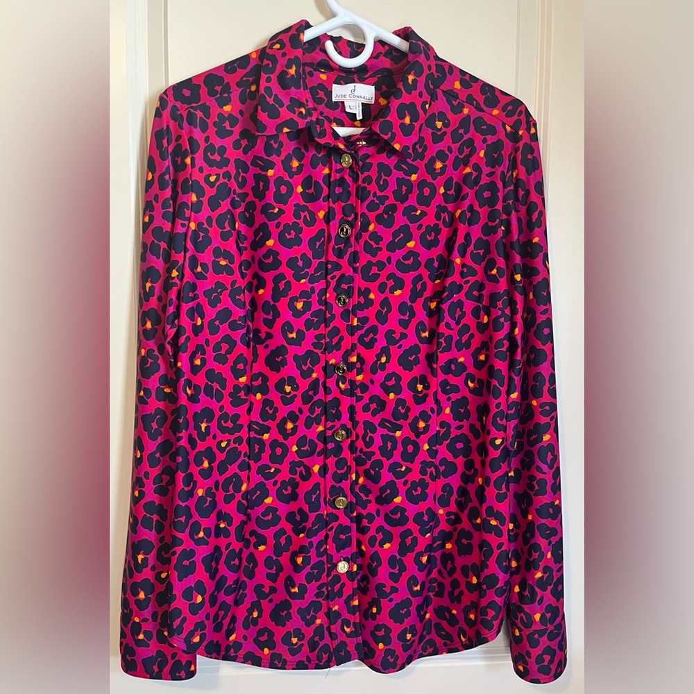 Jude Connally Animal Print Blouse Size Large